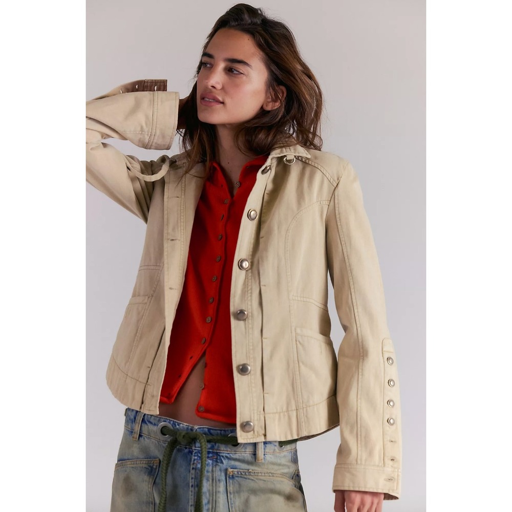 We The Free Noho Jacket Cotton Military Utility Buckle Back Cream Medium